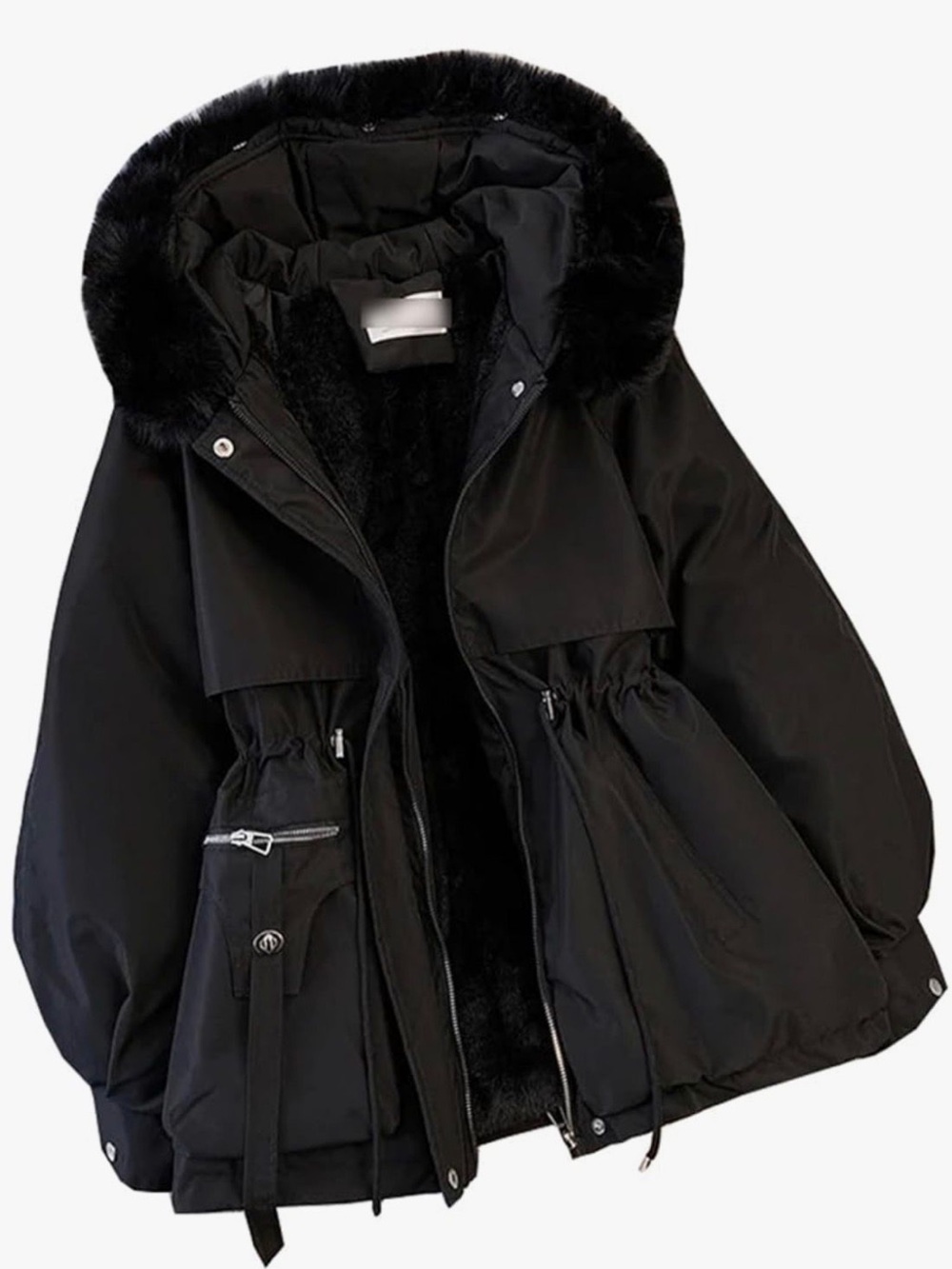 NWT Black Xindaier Puffer jacket w/ Faux Fur hood d- XL Label - Fits Small (M/L)